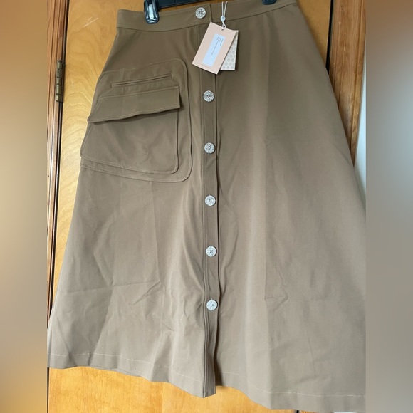 NWT Pearl by Lela Rose Stretch Cotton Button Front Skirt in Camel - Picture 13 of 15